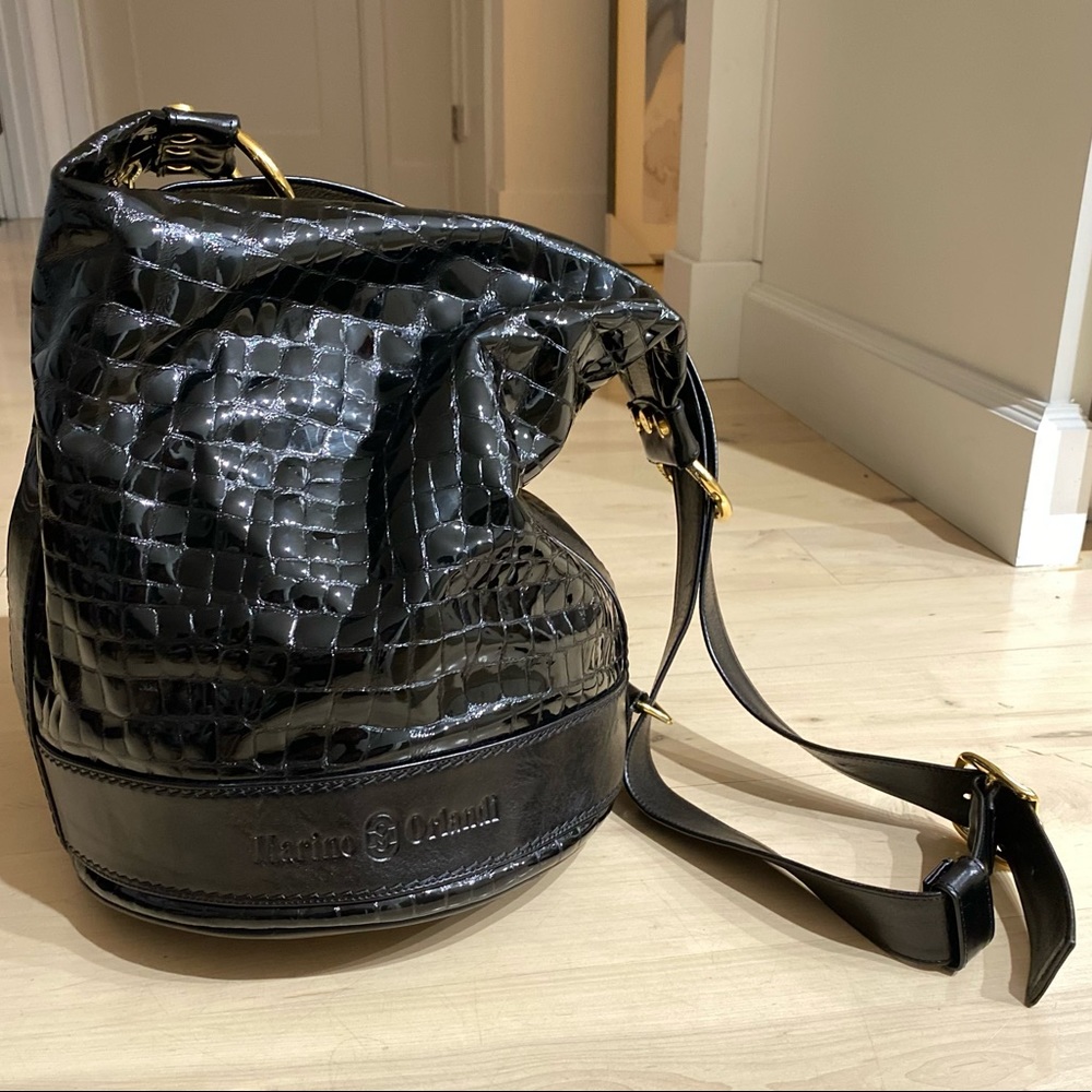 NWOT Marino Orlandi Black Croc Bucket Bag